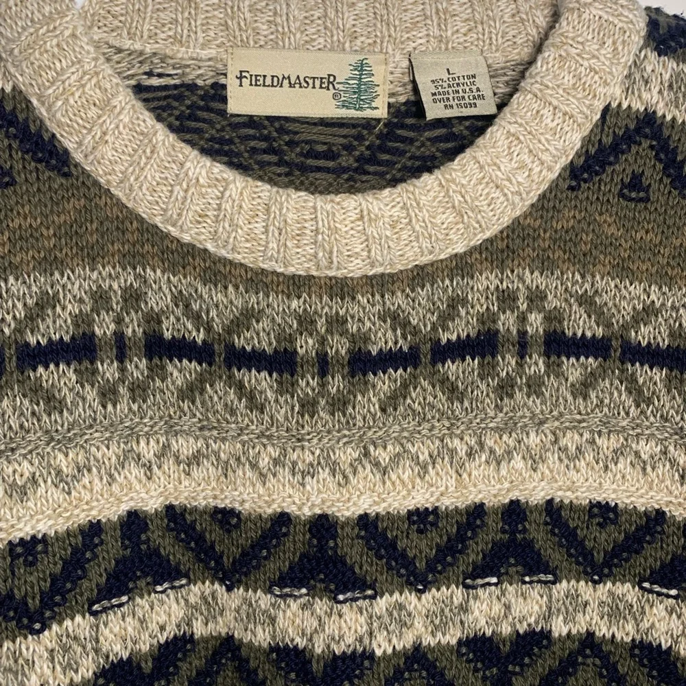 Vintage 90s Fieldmaster Nordic Knitted Men’s Pull Over Sweatshirt Size Large USA